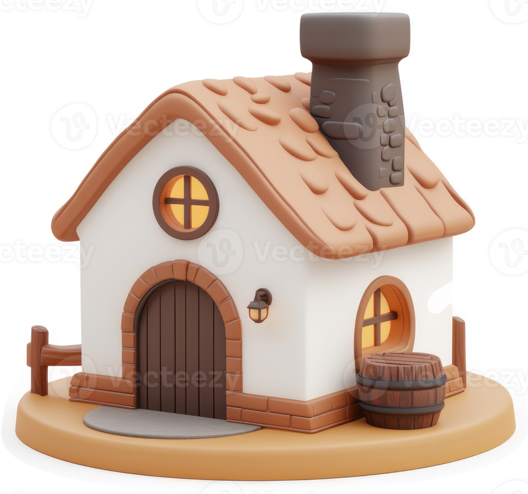 A stylized 3d model of a cozy cottage. png