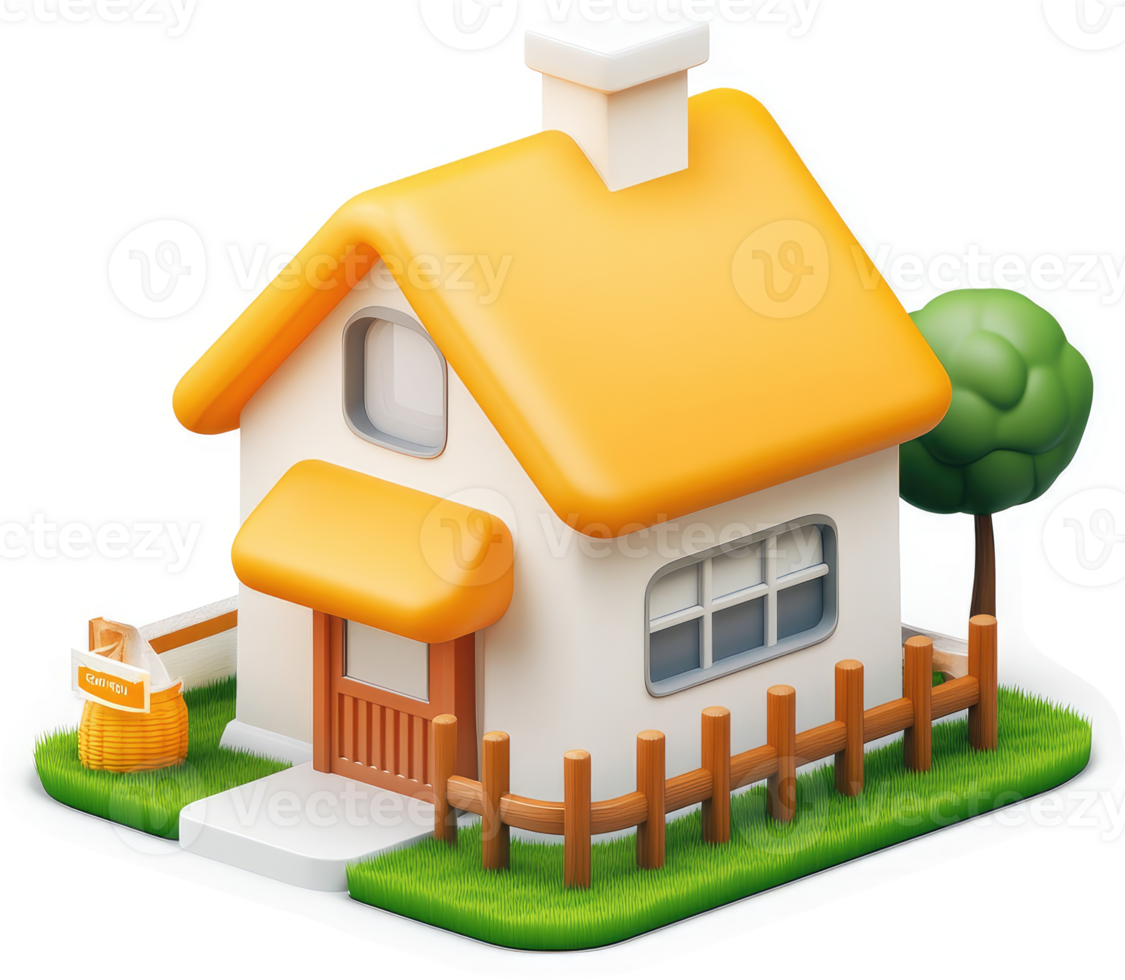 Colorful cartoon house with a simple garden. png