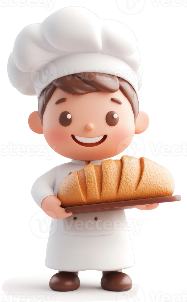Smiling cartoon chef proudly displays a loaf of bread. png