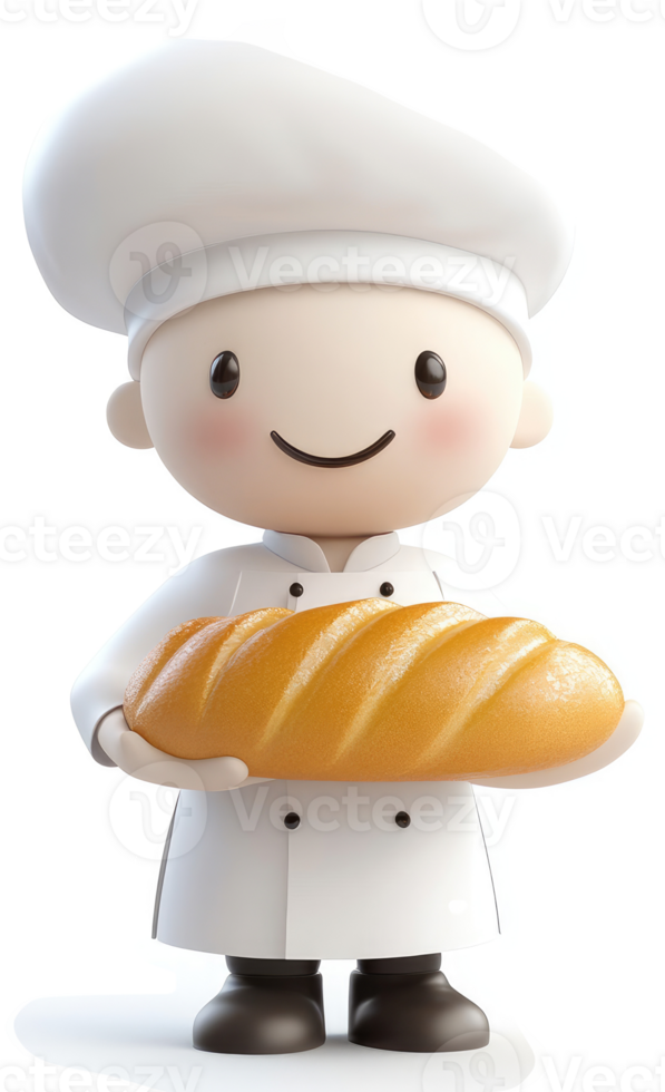 Smiling cartoon baker proudly displays a loaf of bread. png