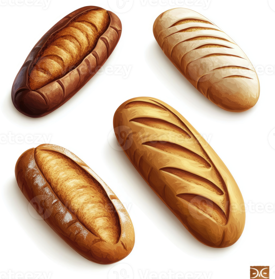Four different types of artisanal loaves of bread. png
