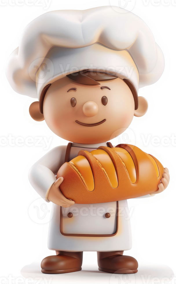 Friendly baker character holding a loaf of bread. png