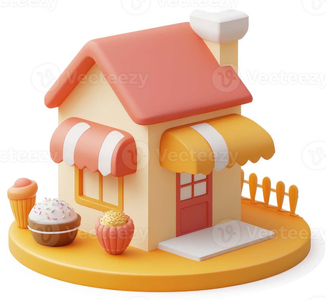 Cute cartoon bakery shop with treats. png
