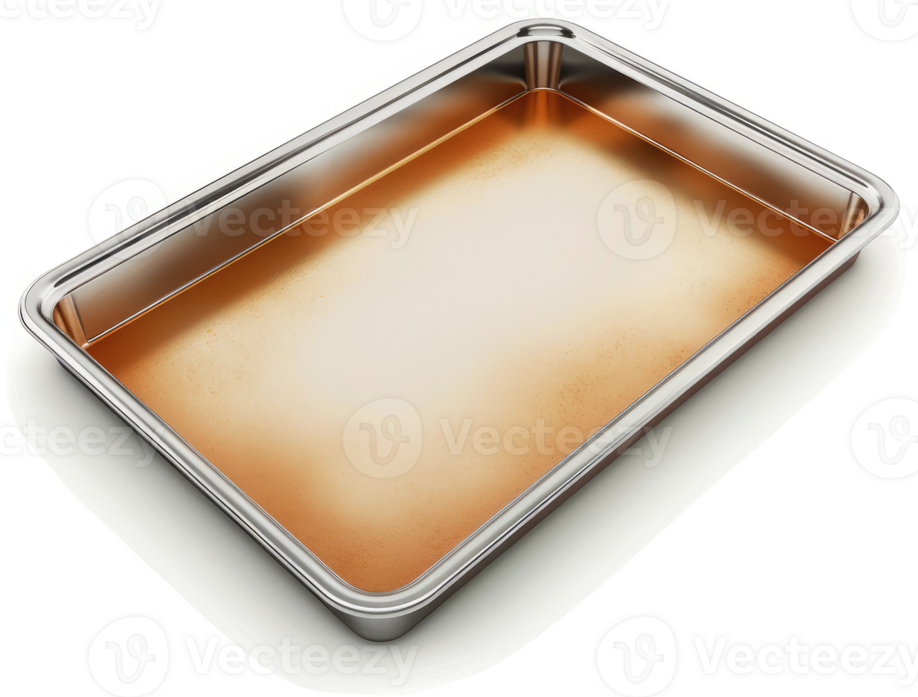 Empty rectangular metal baking pan with a light copper-colored interior. png