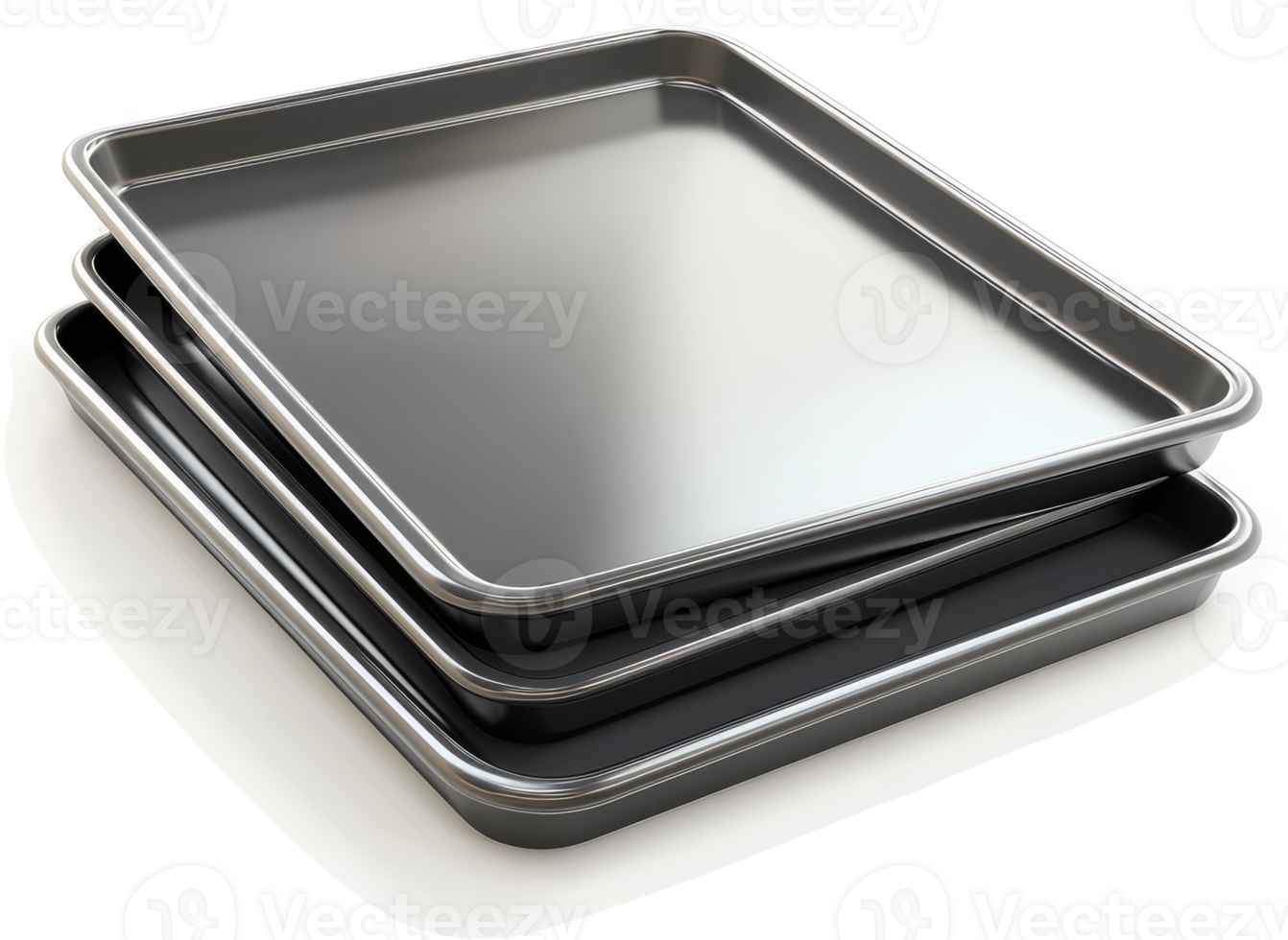 Three baking sheets stacked for storage or transport. png