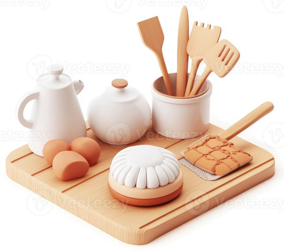 A collection of kitchen utensils and breakfast food items. png