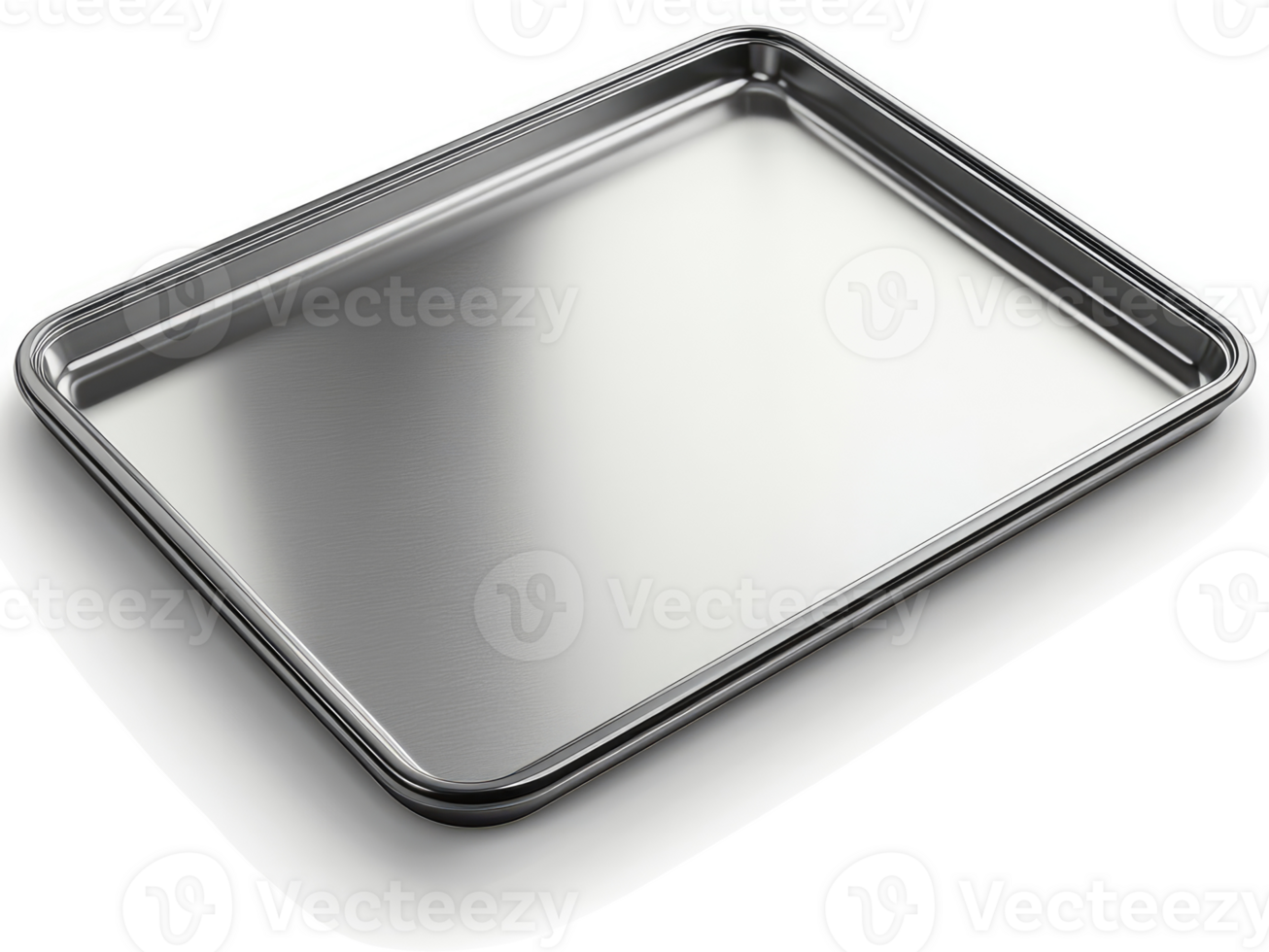 Empty rectangular stainless steel baking sheet. png