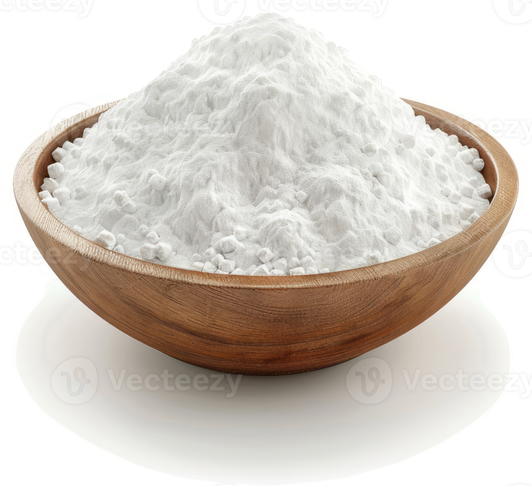 Wooden bowl filled with fine white cornstarch. png