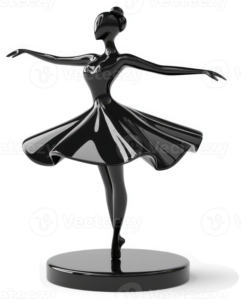 Polished black ballerina figurine poised in graceful dance. png