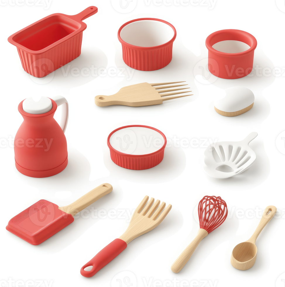 Colorful kitchen tools and utensils for cooking and baking. png