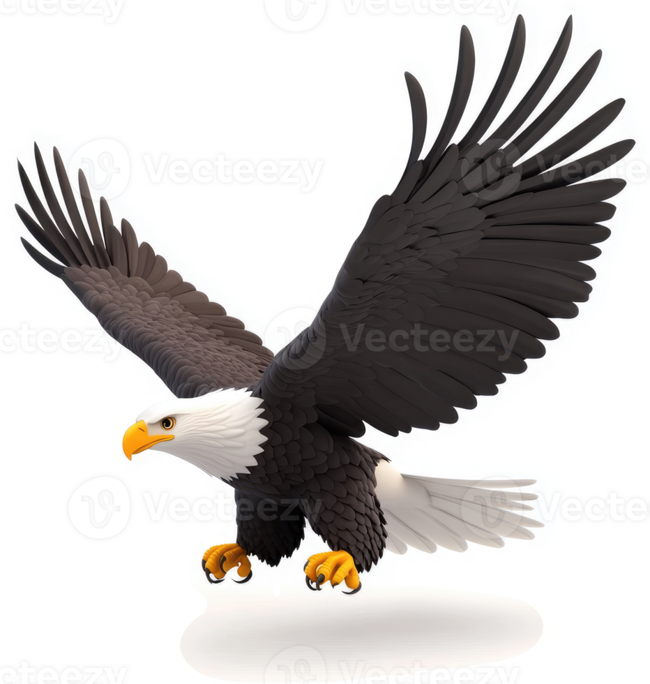 Majestic bald eagle soaring through the air. png