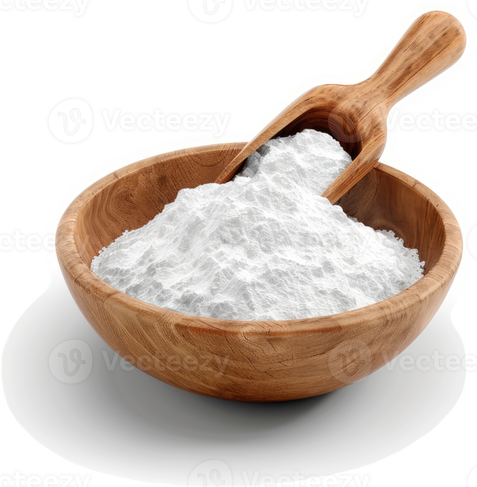 Wooden bowl filled with powdered baking soda. png