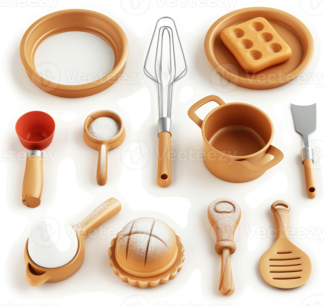 Playful, miniature kitchen utensils and bakeware set. png