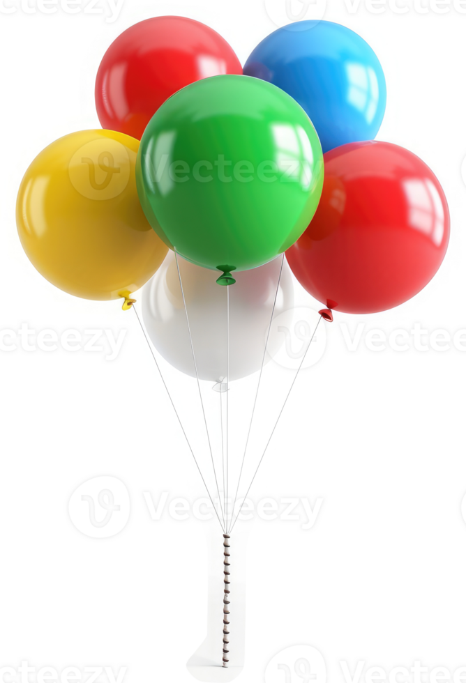 Colorful balloons clustered together on a stand. png