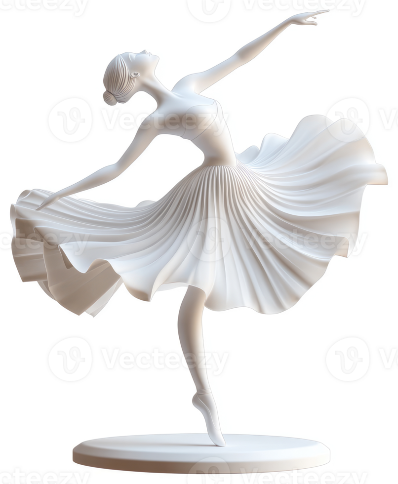 Elegant white ballerina sculpture in graceful pose. png