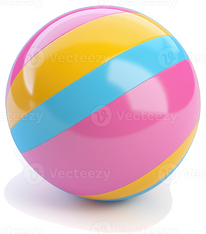 Colorful striped ball sits on a white background. png