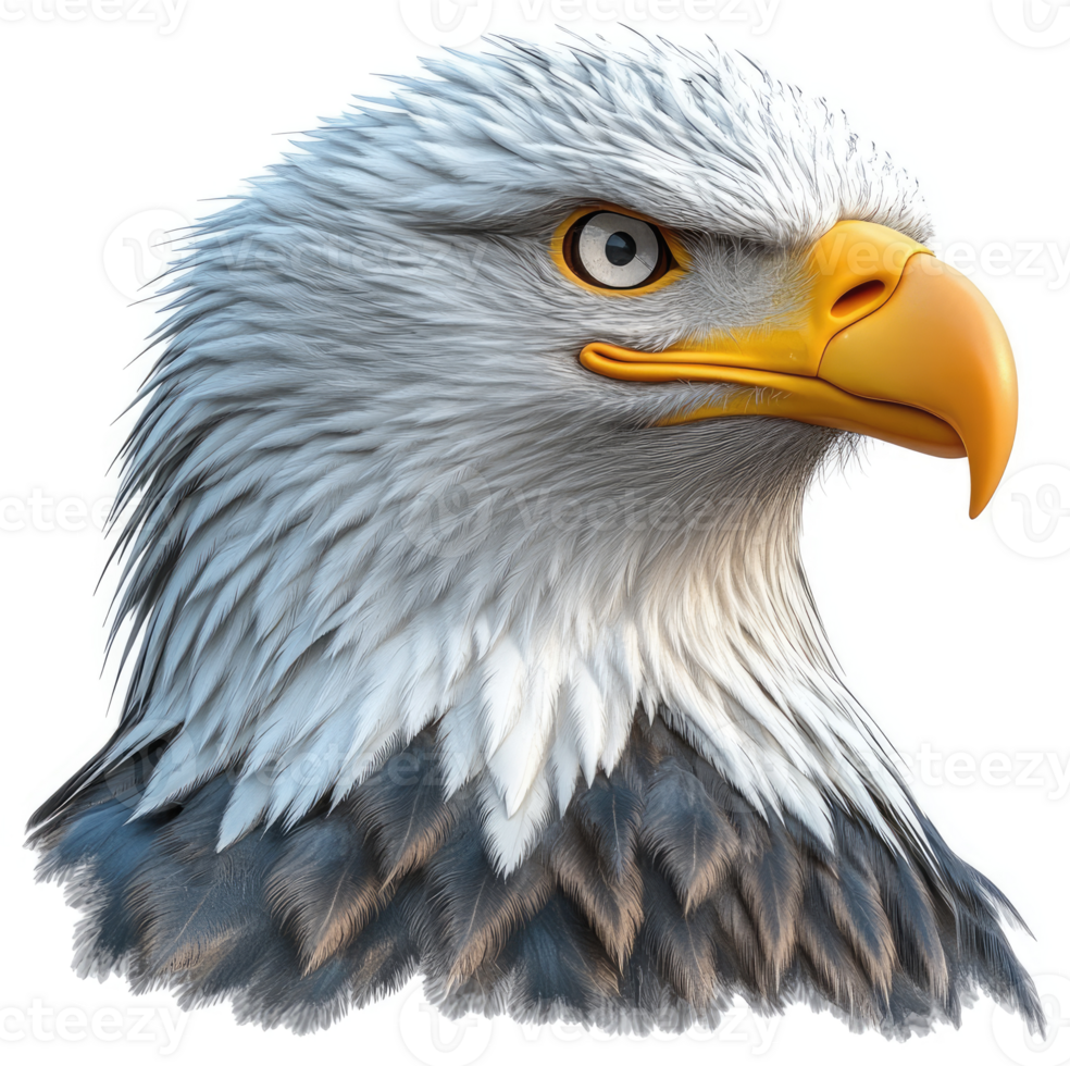Detailed profile view of an American bald eagle's head. png