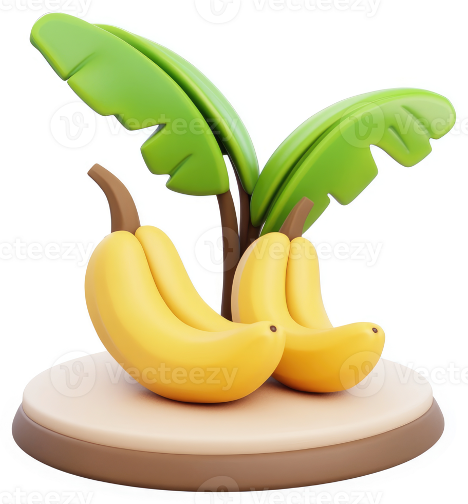 Two bananas rest beneath a tropical palm tree. png