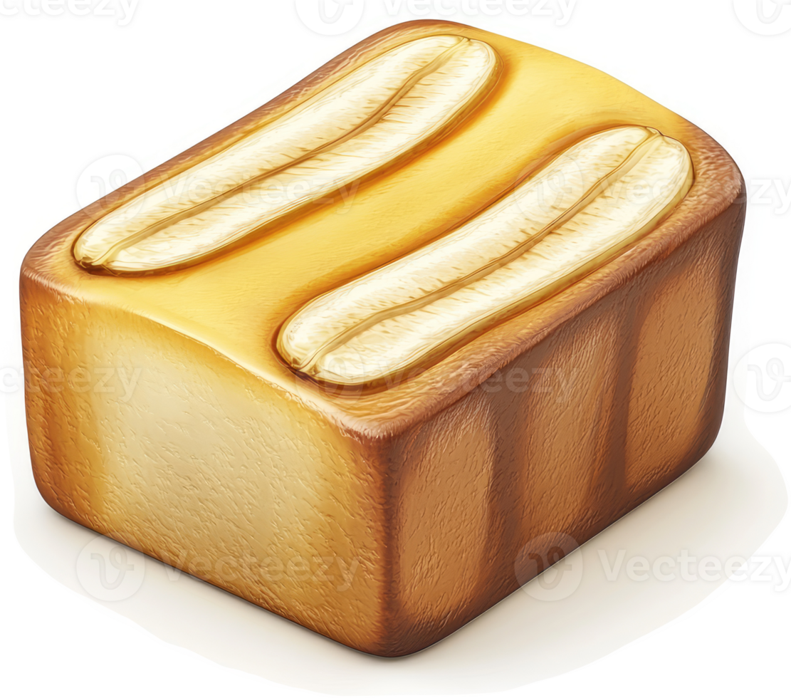 Sliced banana embedded within a cubed loaf of bread. png