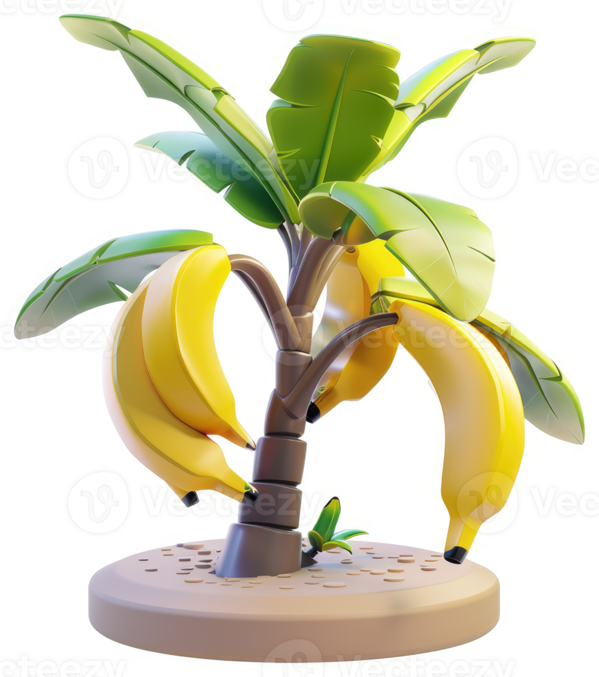 Cartoon banana tree with ripe bananas. png