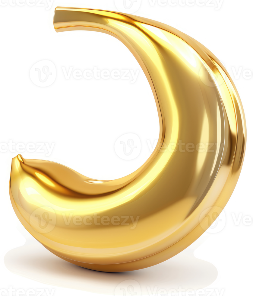 Gold-colored banana-shaped object with a reflective surface. png