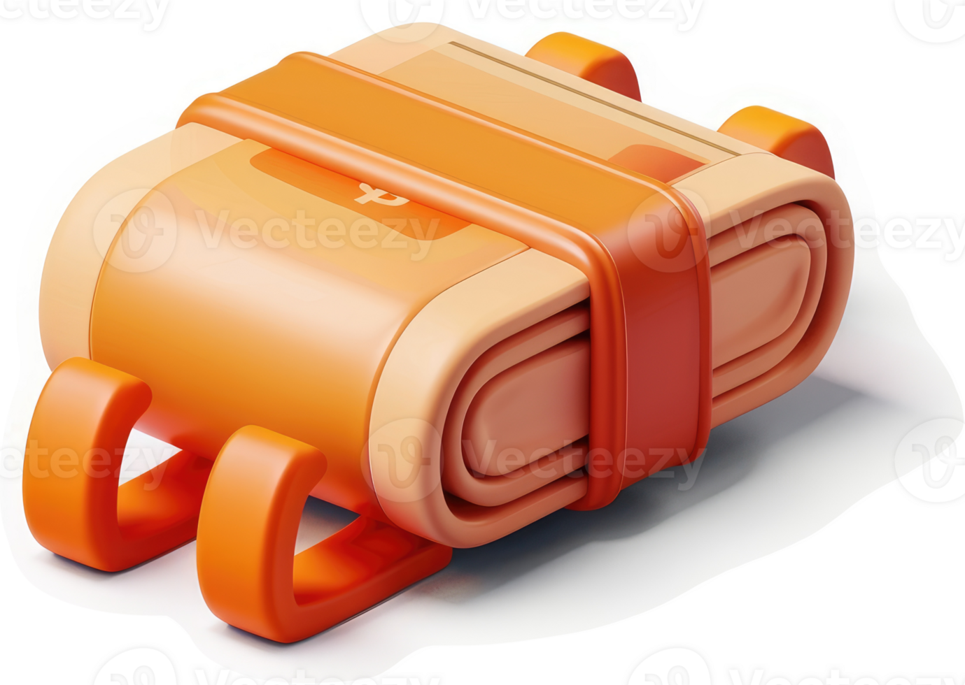 Folded, orange package with security straps. png