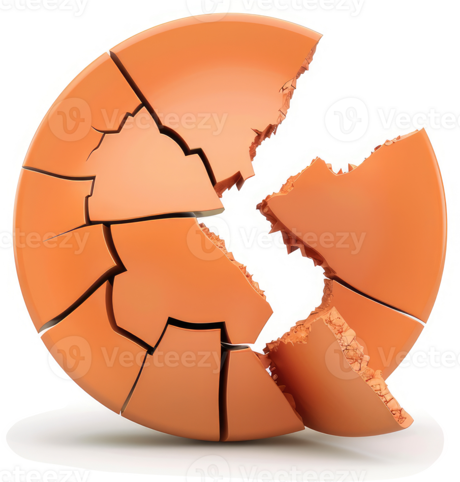 Shattered orange circle, illustrative of fragmentation. png