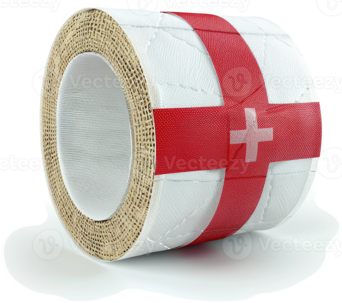 Rolled medical tape with a red cross and white background. png