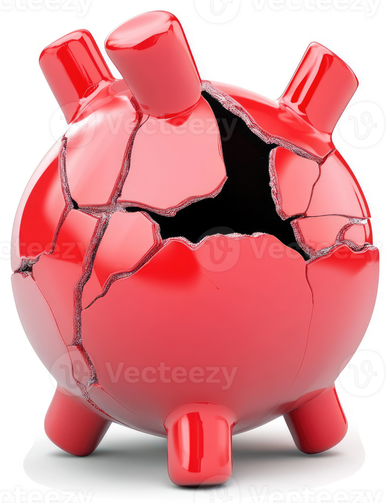 Red sphere with numerous cracks depicts damage and destruction. png