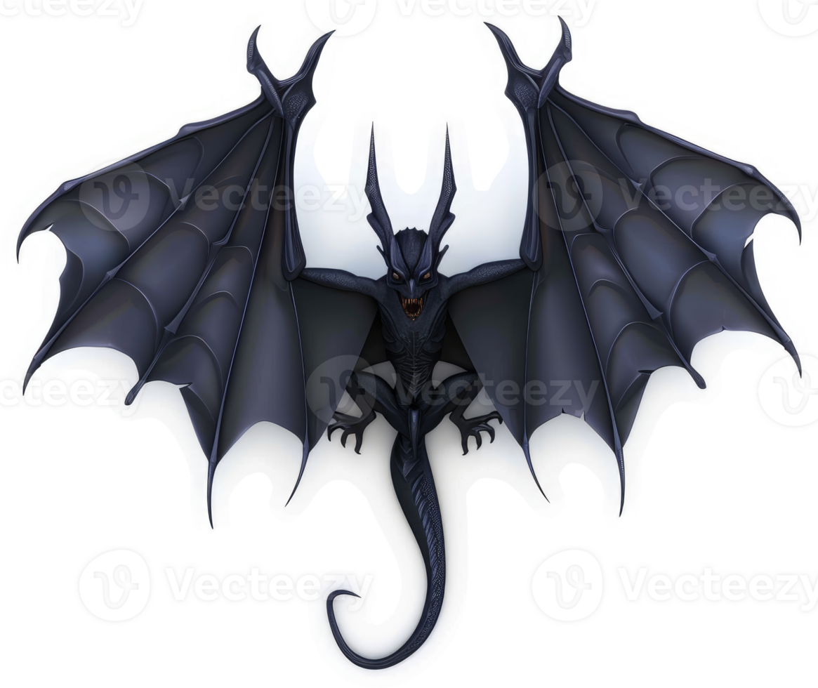 Dark, menacing dragon with outstretched wings. png