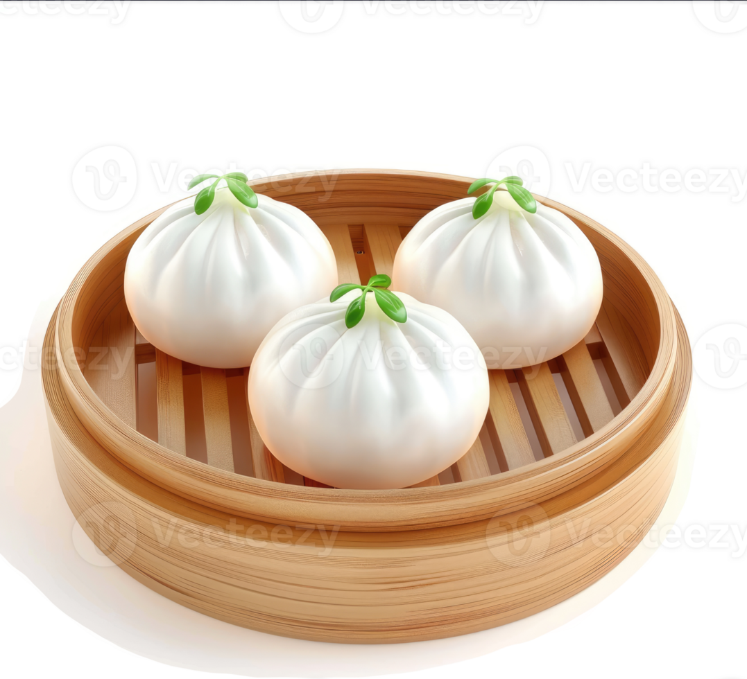 Steamed buns arranged in a bamboo steamer. png