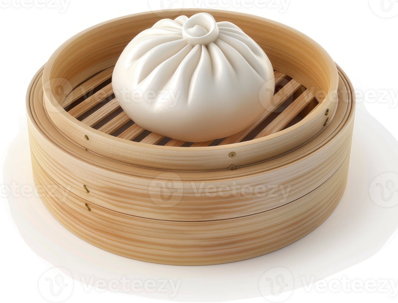 Steamed bun nestled within a traditional bamboo steamer. png