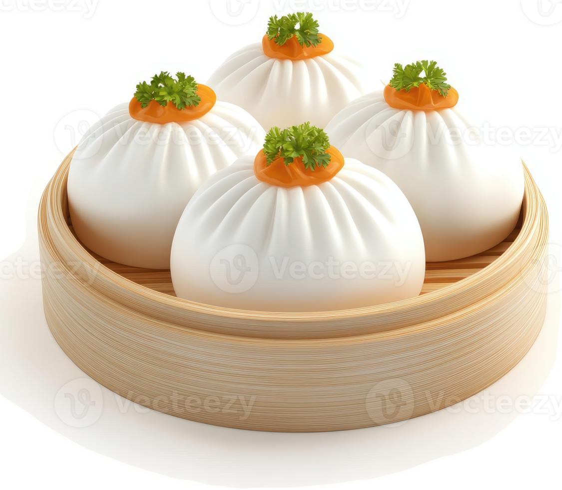 Steamed buns topped with a vibrant orange sauce. png