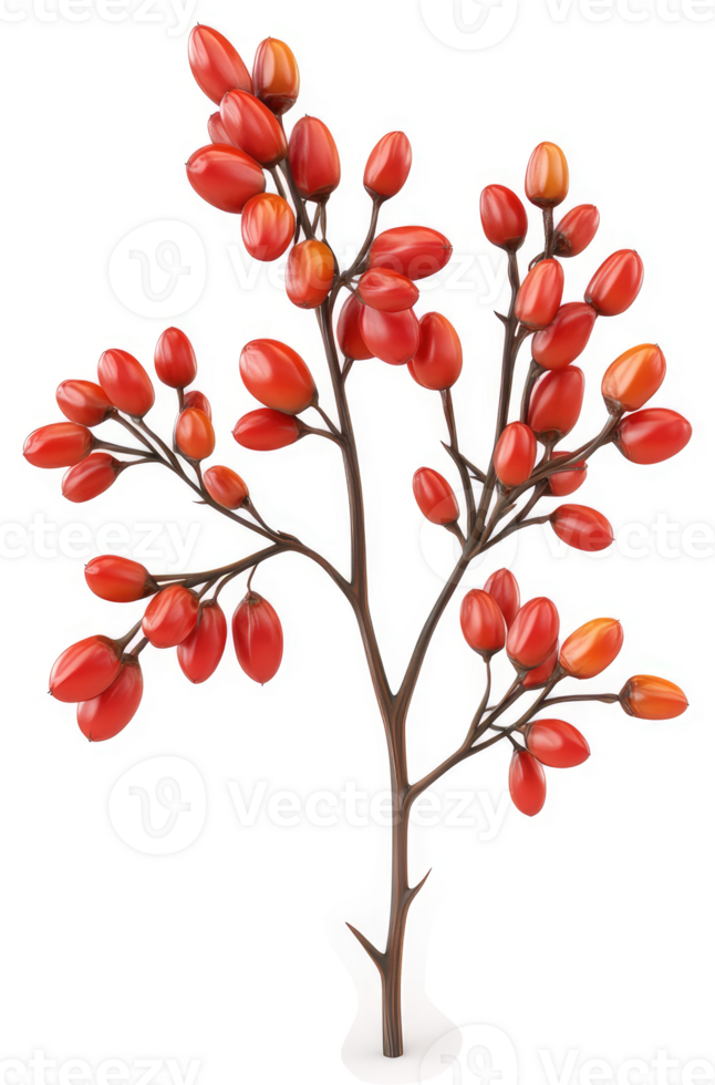 Branching cluster of vibrant red berries. png