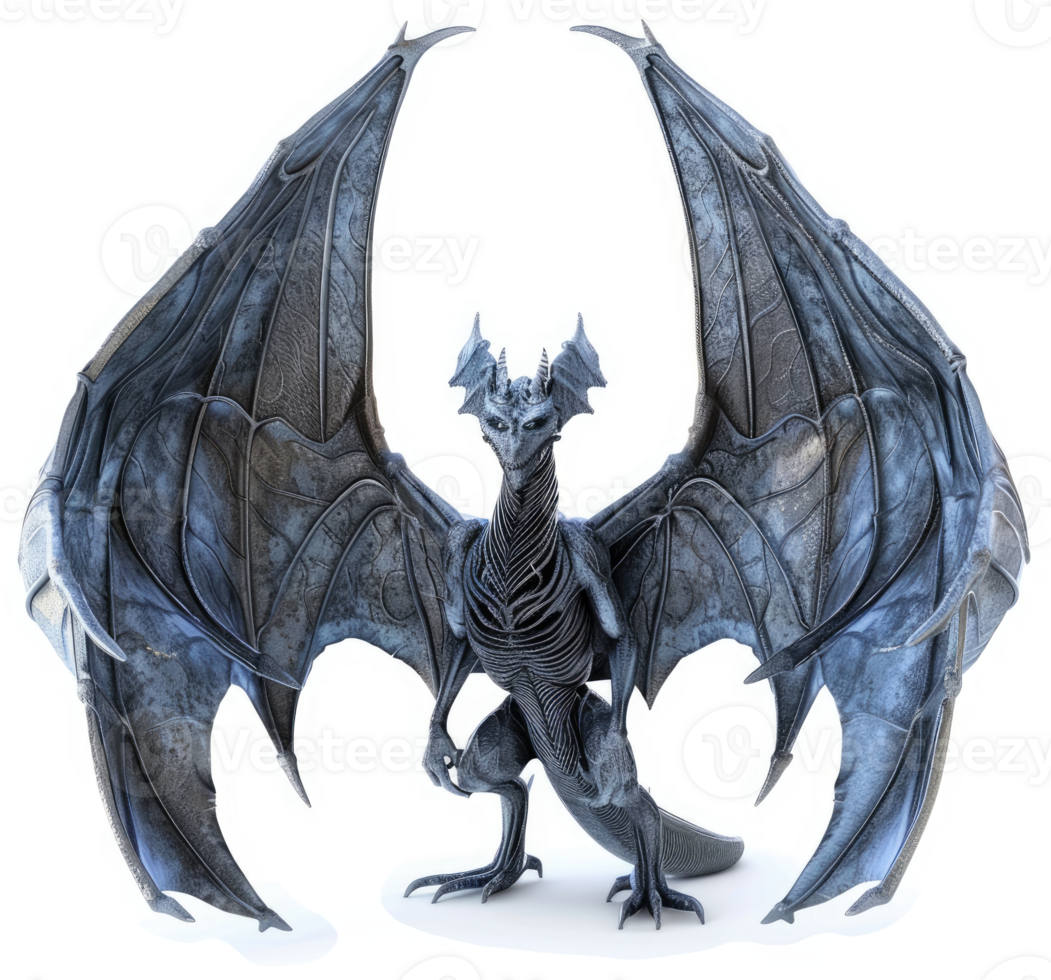 Majestic dragon, wings outstretched, displays imposing presence. png