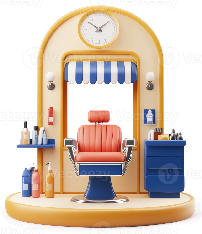 Stylized 3D model of a barber shop interior. png