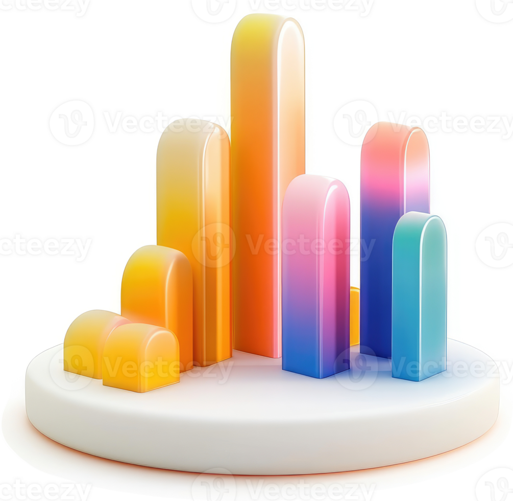 Colorful bar graph illustration on a round base. png
