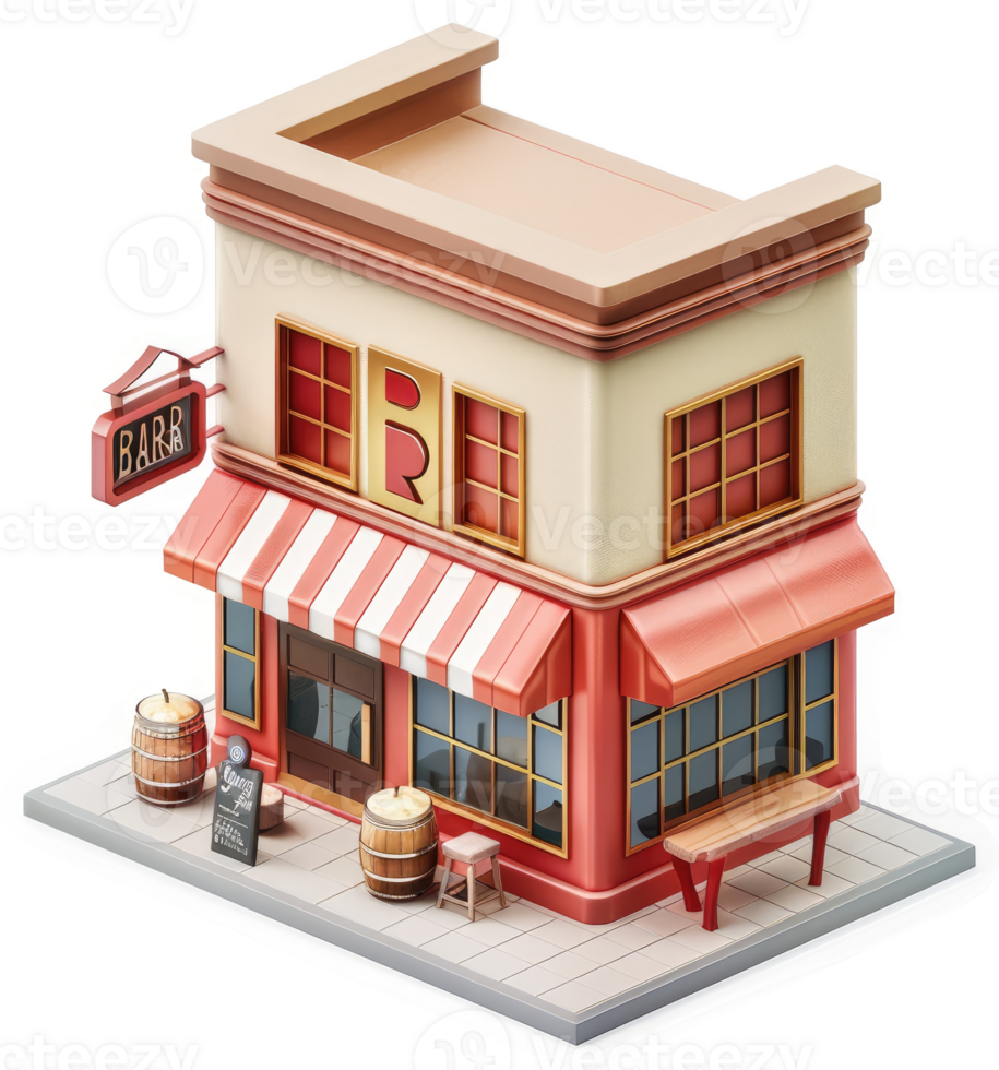 Small, charming red and cream colored storefront bar. png
