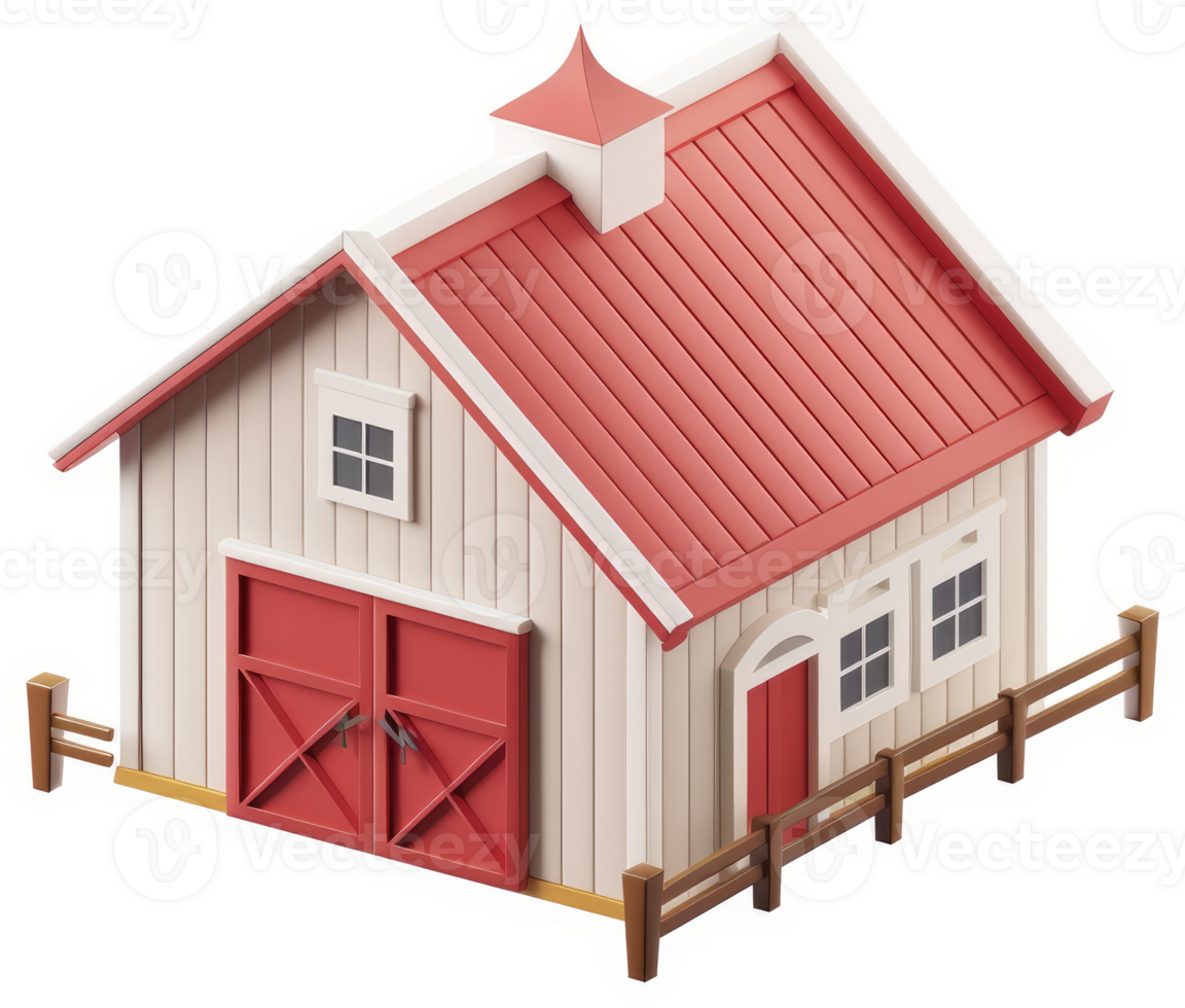 Charming, stylized barn illustration with a red roof. png