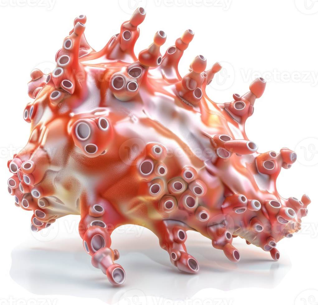 Intricate, coral-colored seashell with numerous pores. png