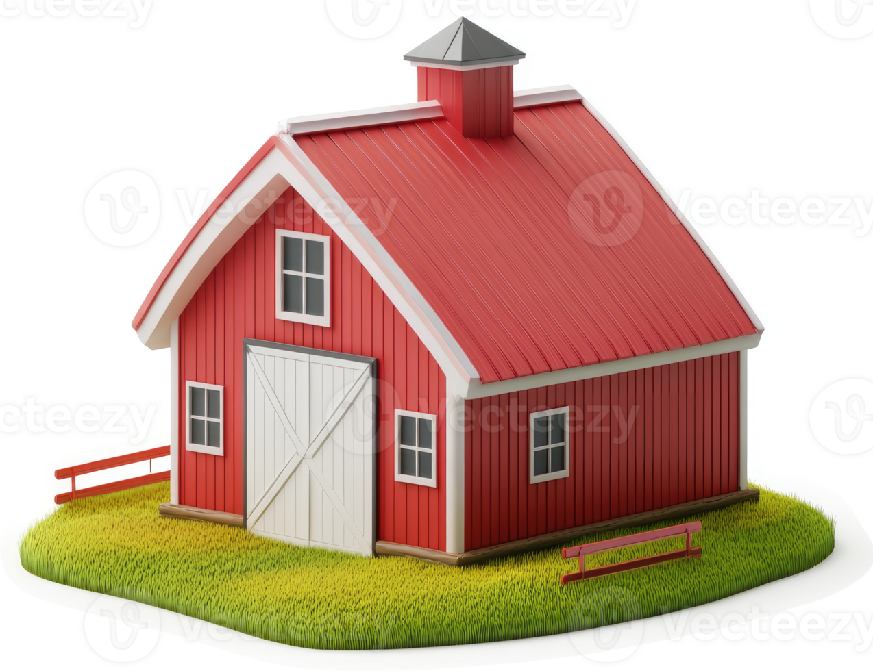 Colorful, stylized illustration of a red barn. png