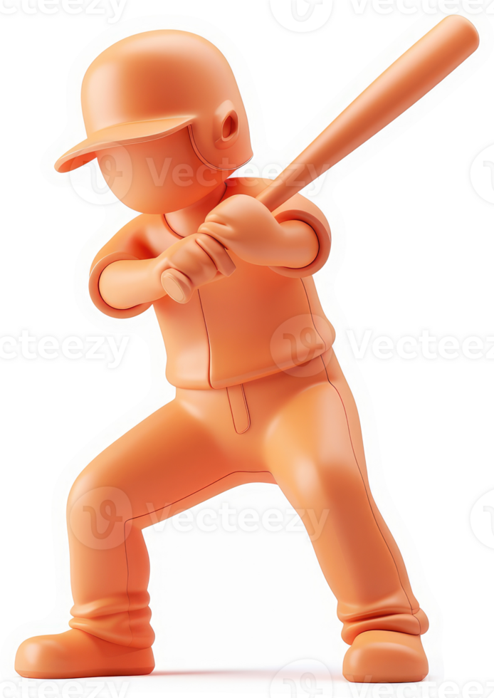 Orange baseball player figurine in a dynamic batting stance. png