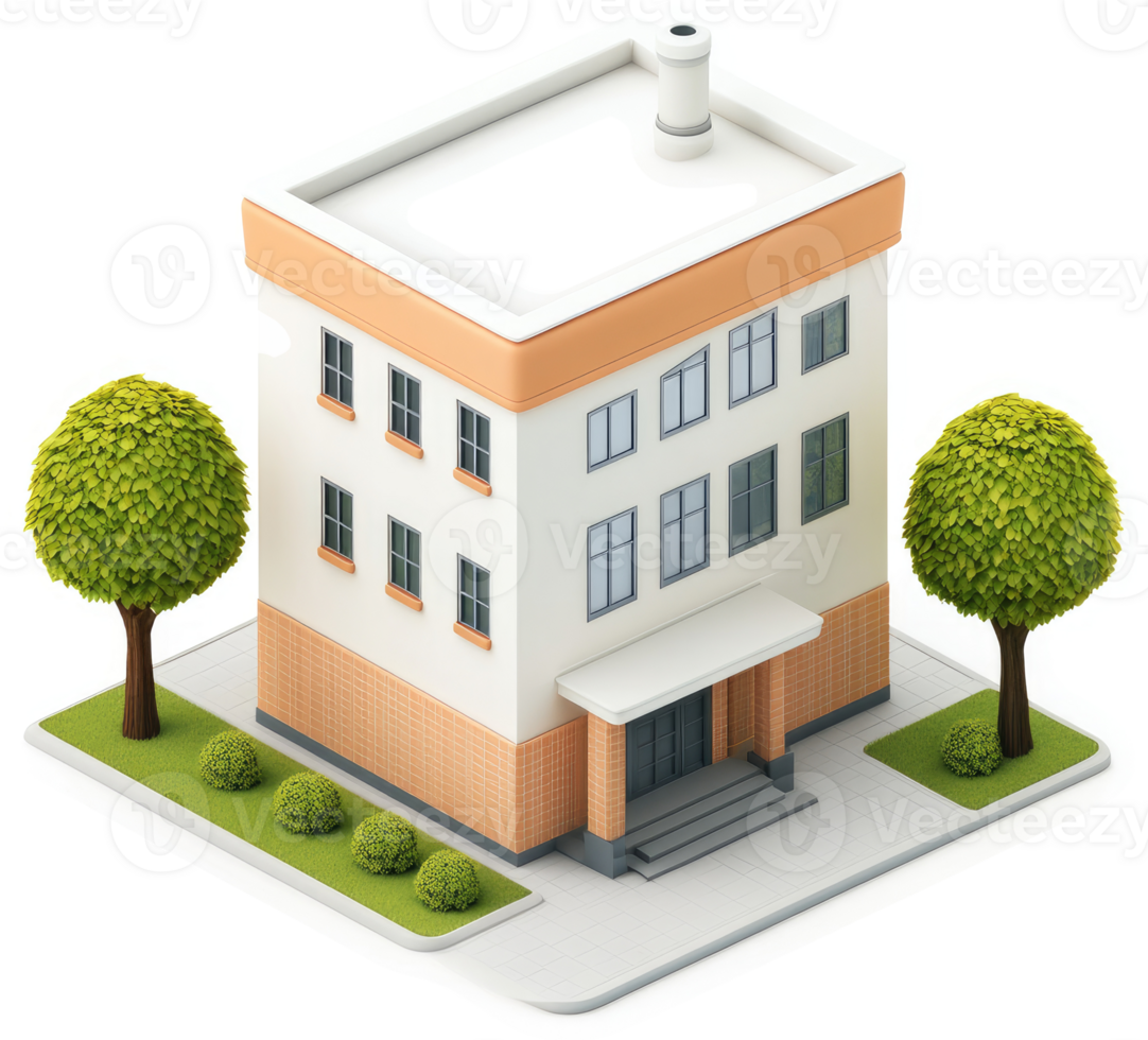 Isometric illustration of a small, multi-story building. png