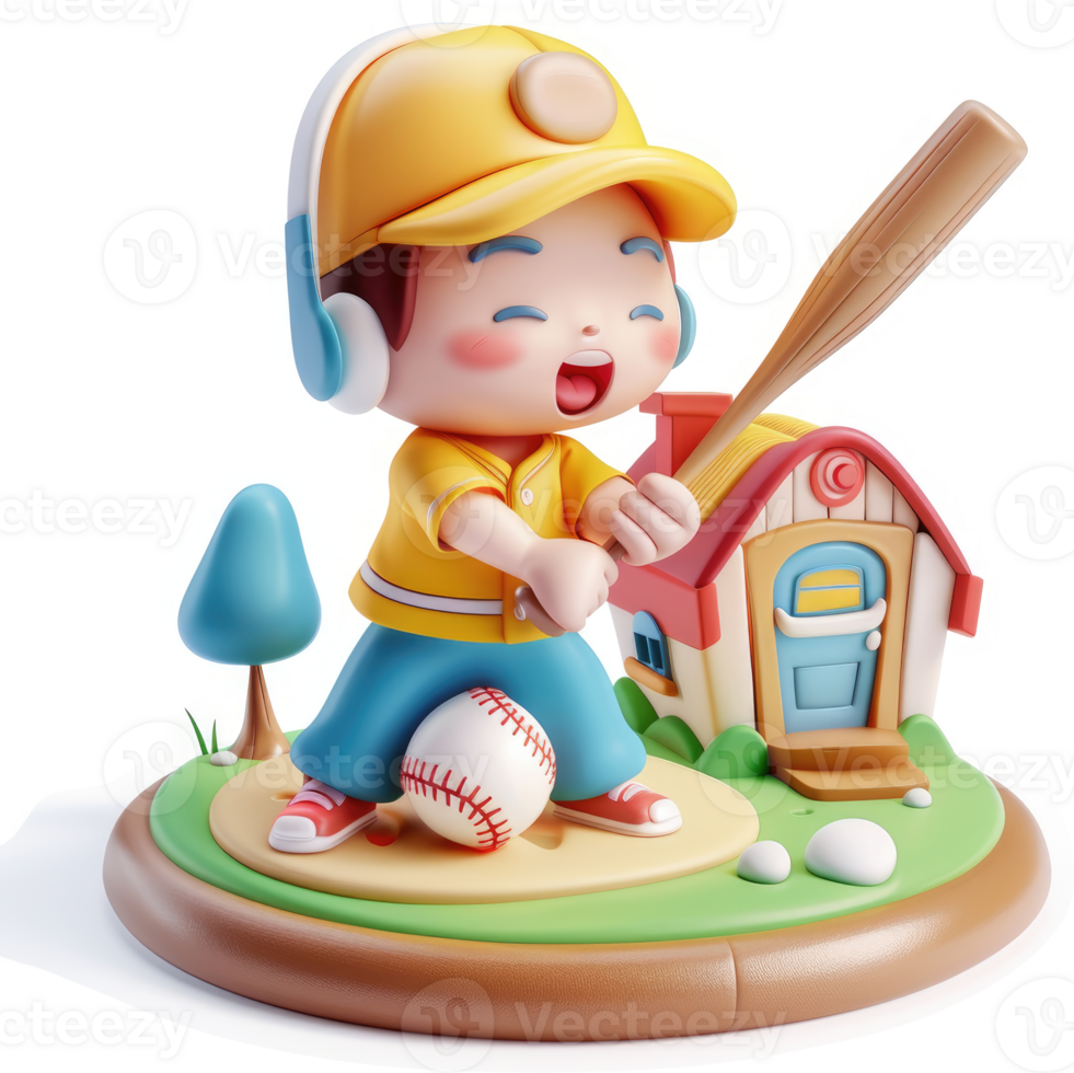 Playful cartoon baseball player enjoying a game. png