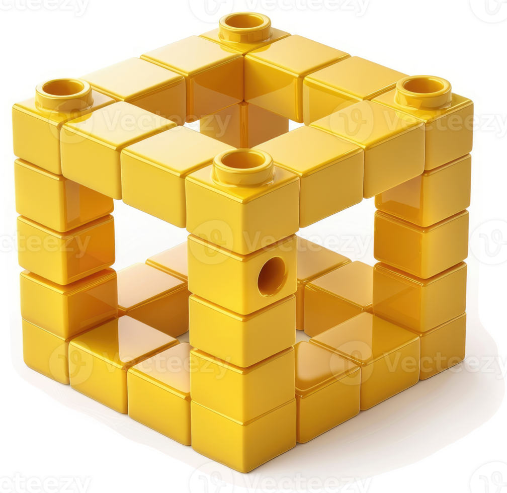 Geometric yellow plastic cube construction. png