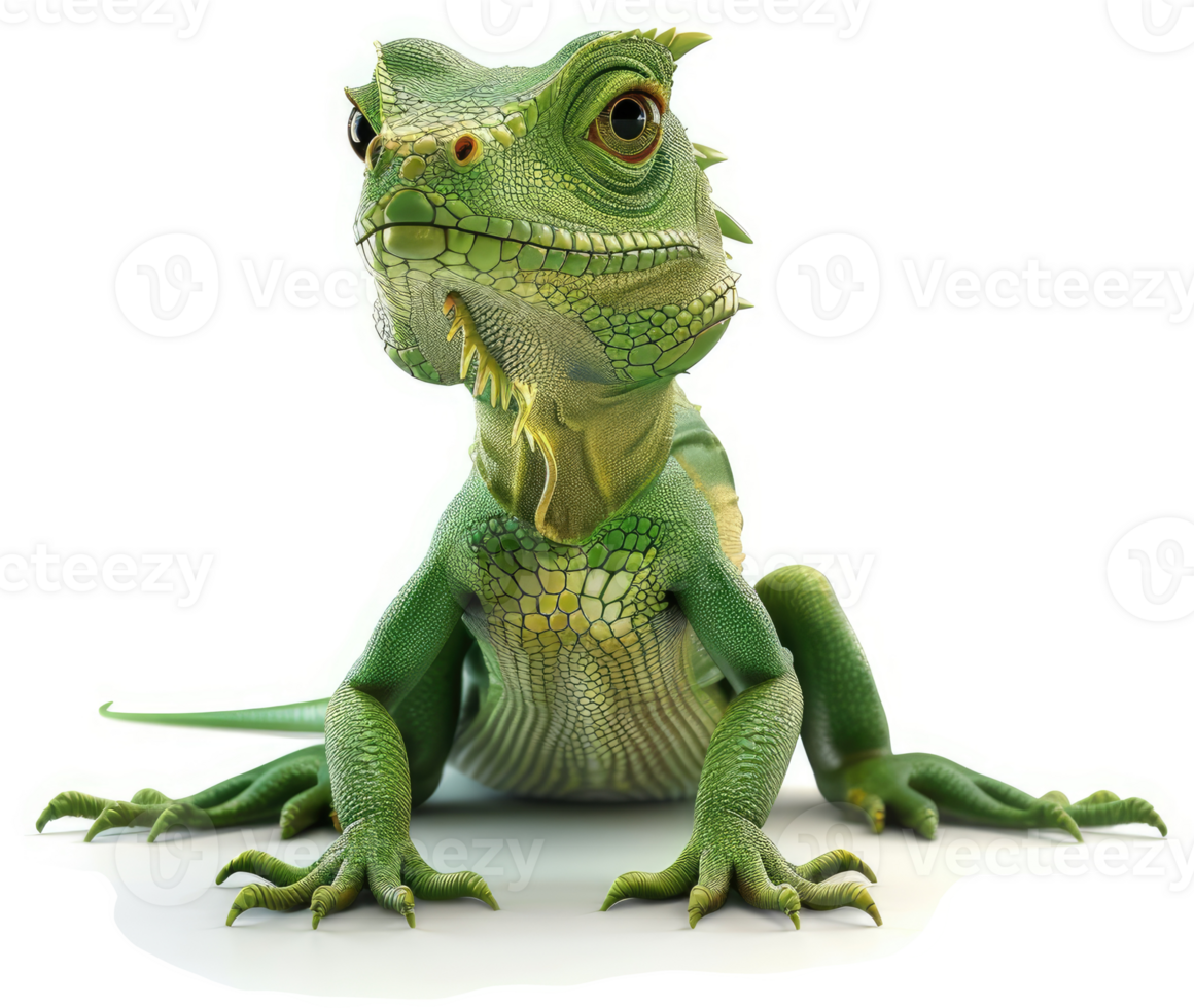 Vivid, cartoonish rendering of a small, green lizard. png