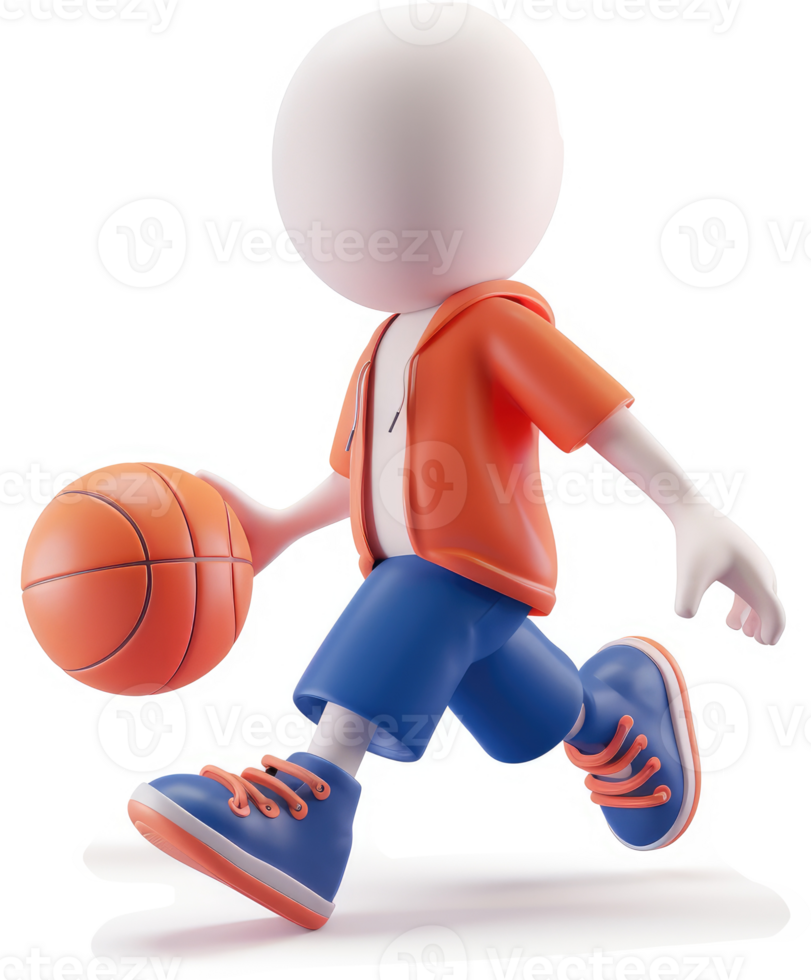 Cartoon character in motion, dribbling a basketball. png