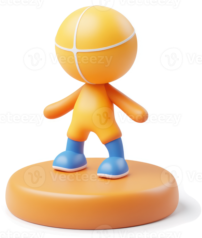 Orange cartoon figure stands on a circular base. png