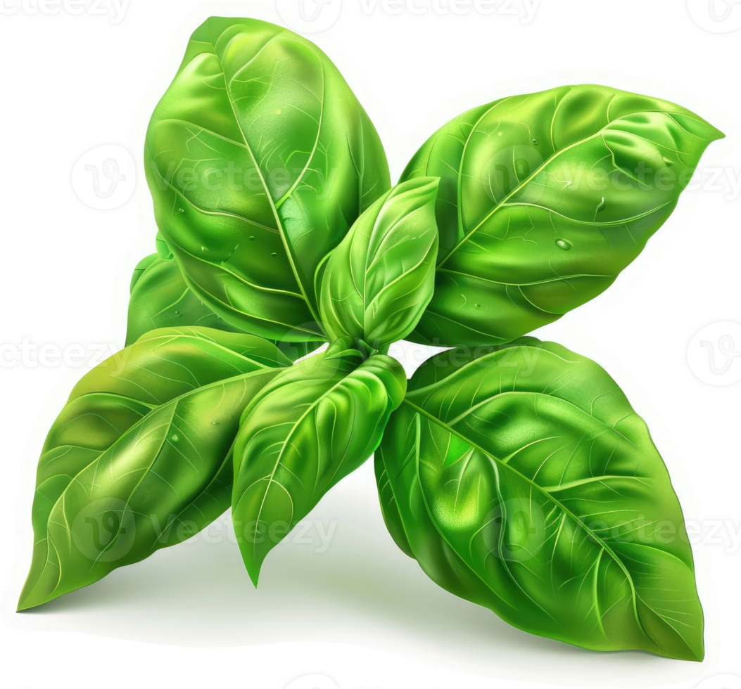 Vibrant green basil leaves arranged in a stylized cluster. png