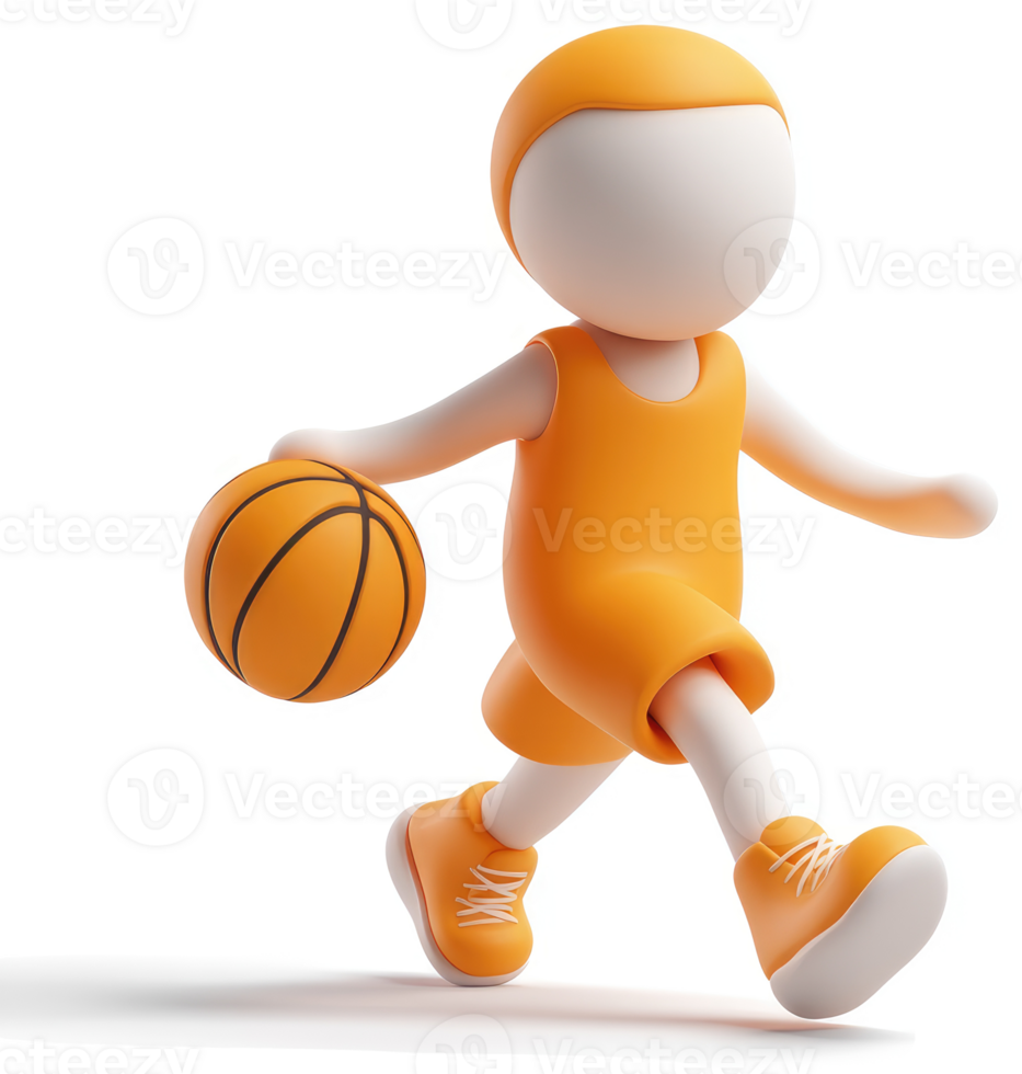 3D Cartoon Basketball Player Dribbling a Ball. png